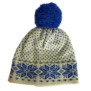 Children's Vintage Stowe, Vermont 100% Pure Wool Nordic Beanie Hat Pompom
